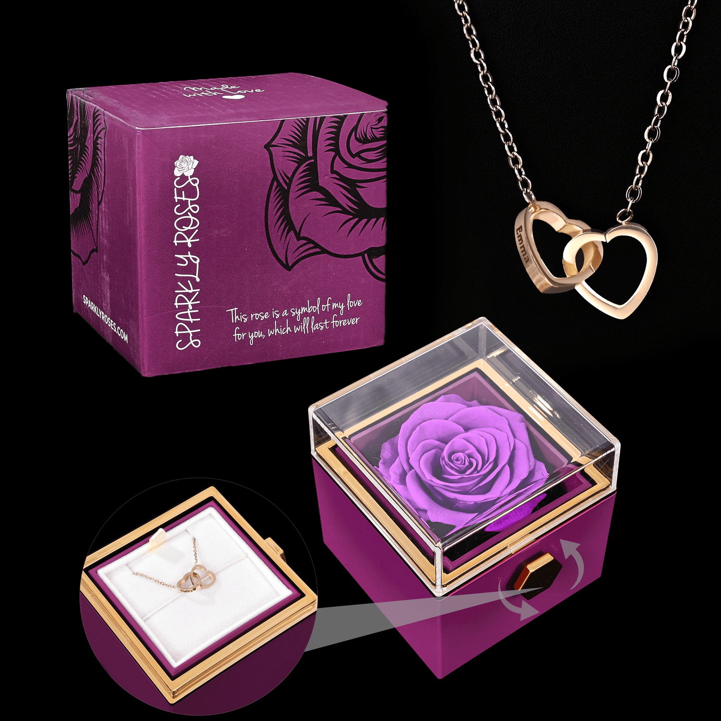 Eternal Rose Box With Engraved Necklace