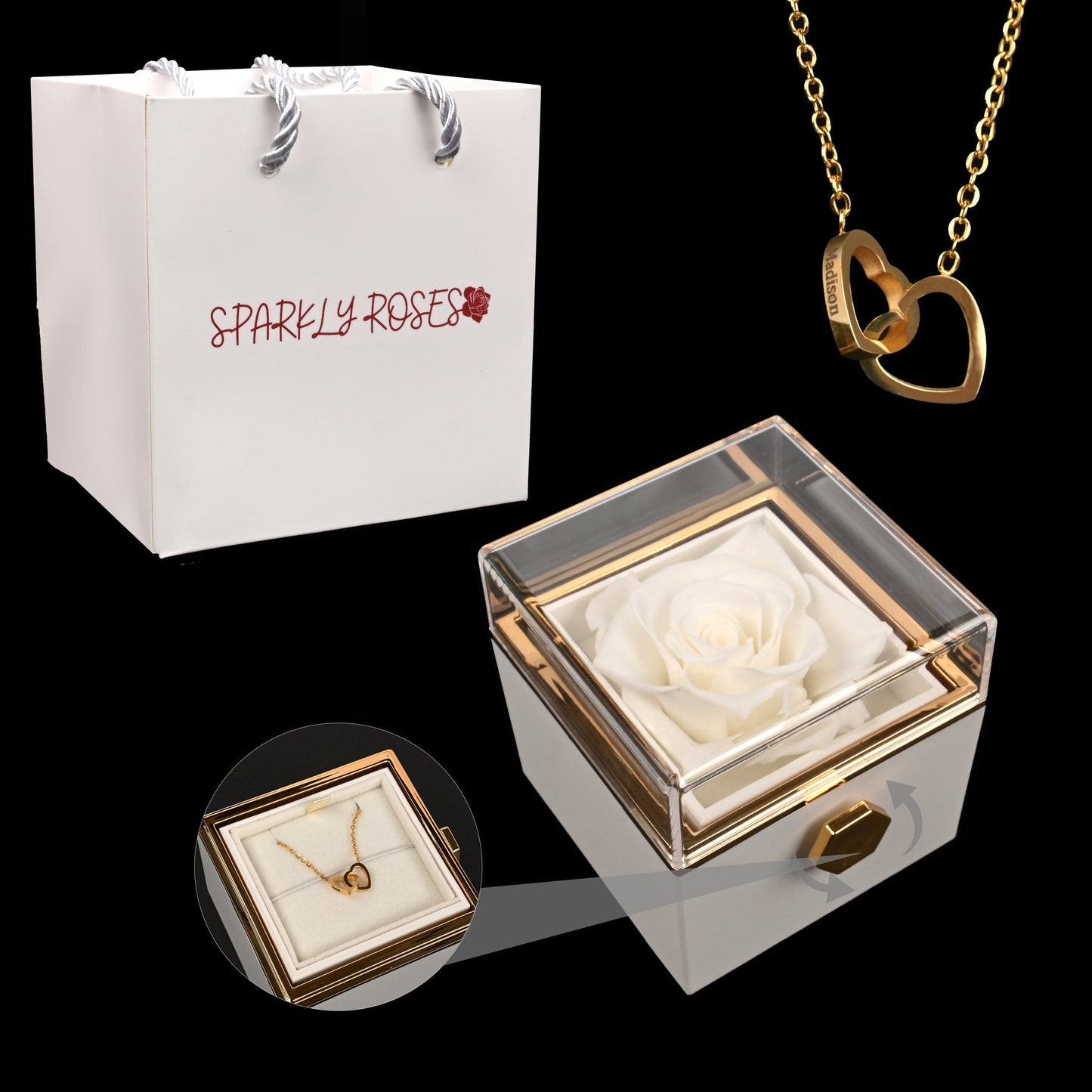 Eternal Rose Box With Engraved Necklace